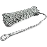 Heavy Duty Polyester Double Braided Rope, Arborist Rigging, Tree Work, Halyard, Sailing, 2200lbs High Strength Support for Camping, Hiking &amp; Utility Use (Gray - with Loop, 5/16in X 82FT)