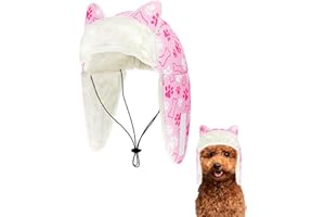 PET SHOW Dog Trapper Hat Winter Hat for Small Dogs Warm Fleece Aviator Hats with Ear Flaps Adjustable Outdoor Girl Puppy Pet Pilot Costume Cap S-Pink Paw/Without Ear Holes