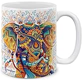 MUGBREW Watercolor Indian Boho Elephants Ceramic Coffee Mug Tea Cup, 11 OZ