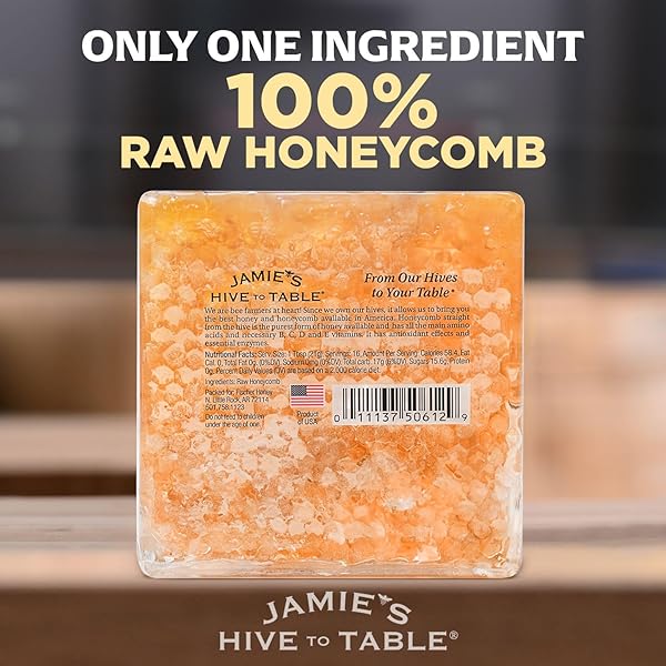 JAMIE’S HIVE TO TABLE 100% RAW HONEYCOMB, 12 OZ – ALL-NATURAL PURE GEORGIA HONEYCOMB, NO ADDITIVES OR PRESERVATIVES, NON-GMO