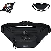 HanTrip Fanny Packs for Women Men, Large Travel Fanny Pack Lightweight Crossbody Waist Bag Large Capacity, Water Resistant Belt Bags with Adjustable Strap for Hiking, Cycling (Black)