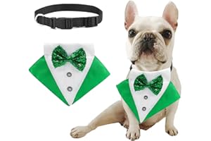 MIDUFRRY St.Patrick's Day Dog Tuxedo Bandanas Costume Pet Green Irish Outfits Adjustable Saint Patrick's Day Dog Scarf Bow Tie Collar for Large Dogs Cats Cosplay Party Dress Doggie Bibs (Grenn, Medium)