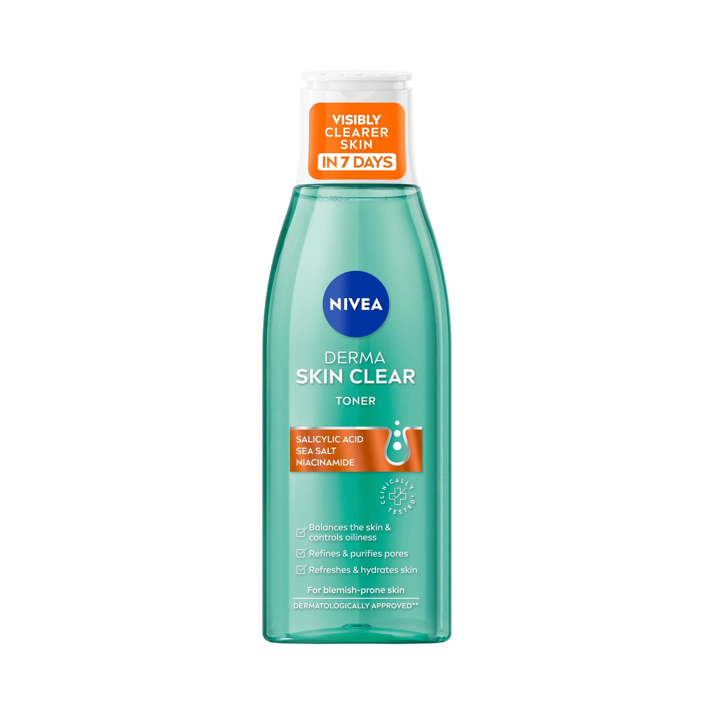 NIVEA Derma Skin Clear Toner (200ml), Cleansing and Hydrating Salicylic Acid Toner Enriched with Niacinamide to Rebalance and Remove Impurities, For Blemish-Prone Skin