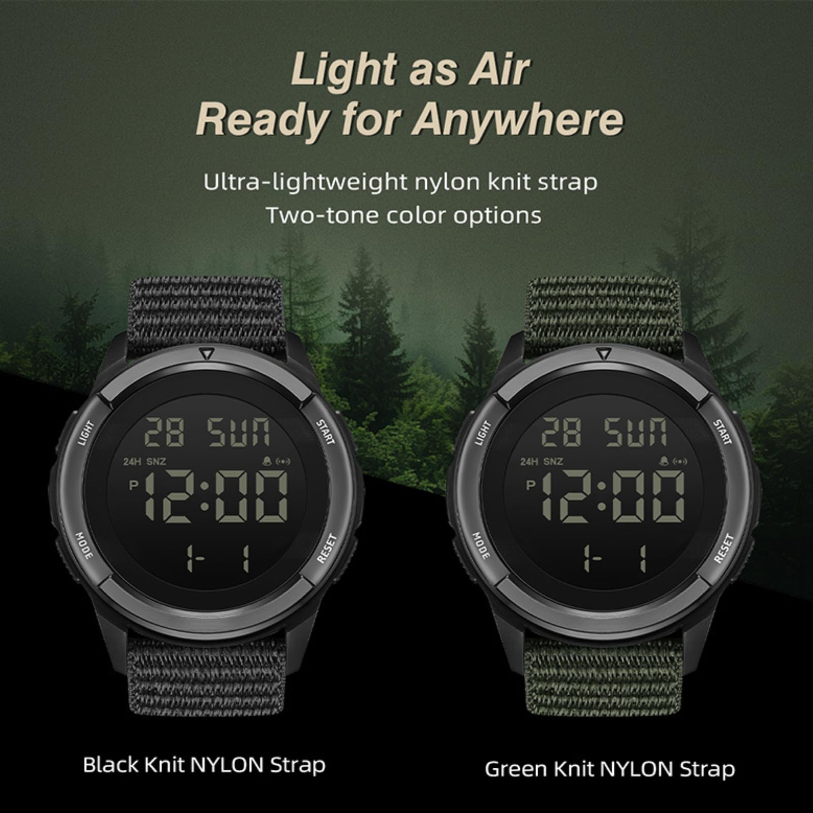 Digital Watch Military Watches for Men Black Tactical Sports Waterproof Men's Women's Wrist Watch with LED Backlight Nylon Band Stopwatch,Green