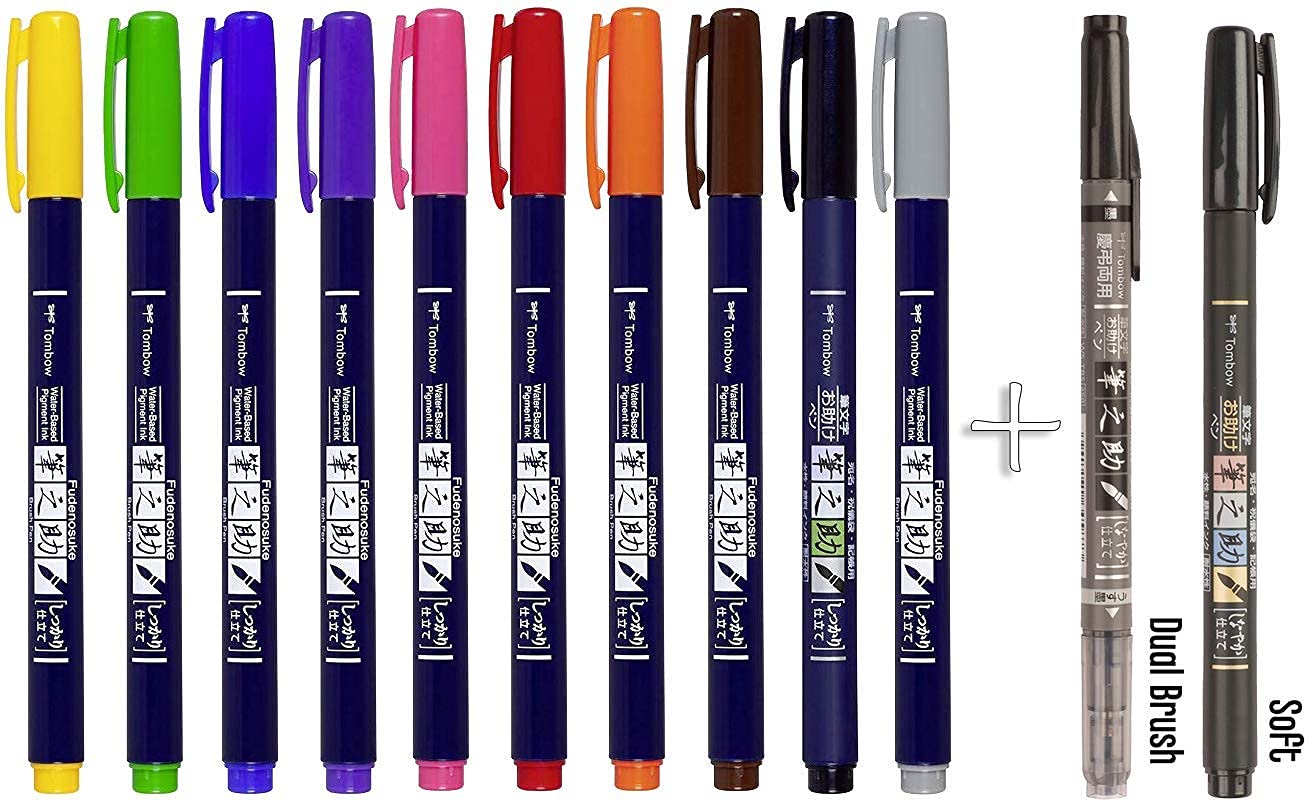 Tombow Fudenosuke WS-BH-10P Brush Pen, Set of 10, 12er Set, 1