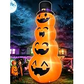 12FT Giant Halloween Inflatables Outdoor Pumpkin Blow Ups Decorations | Built-in LEDs , 4 Stacked Pumpkins with Witch Hat , Blow Up Yard Decoration Halloween Decor Yard Lawn Garden Party