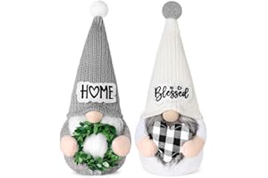 Upltowtme Farmhouse Crochet Gnomes Blessed Home Swedish Tomte Gnomes with Greenery Stuffed Heart for Spring Decorations Rustic Housewarming Gifts for Women