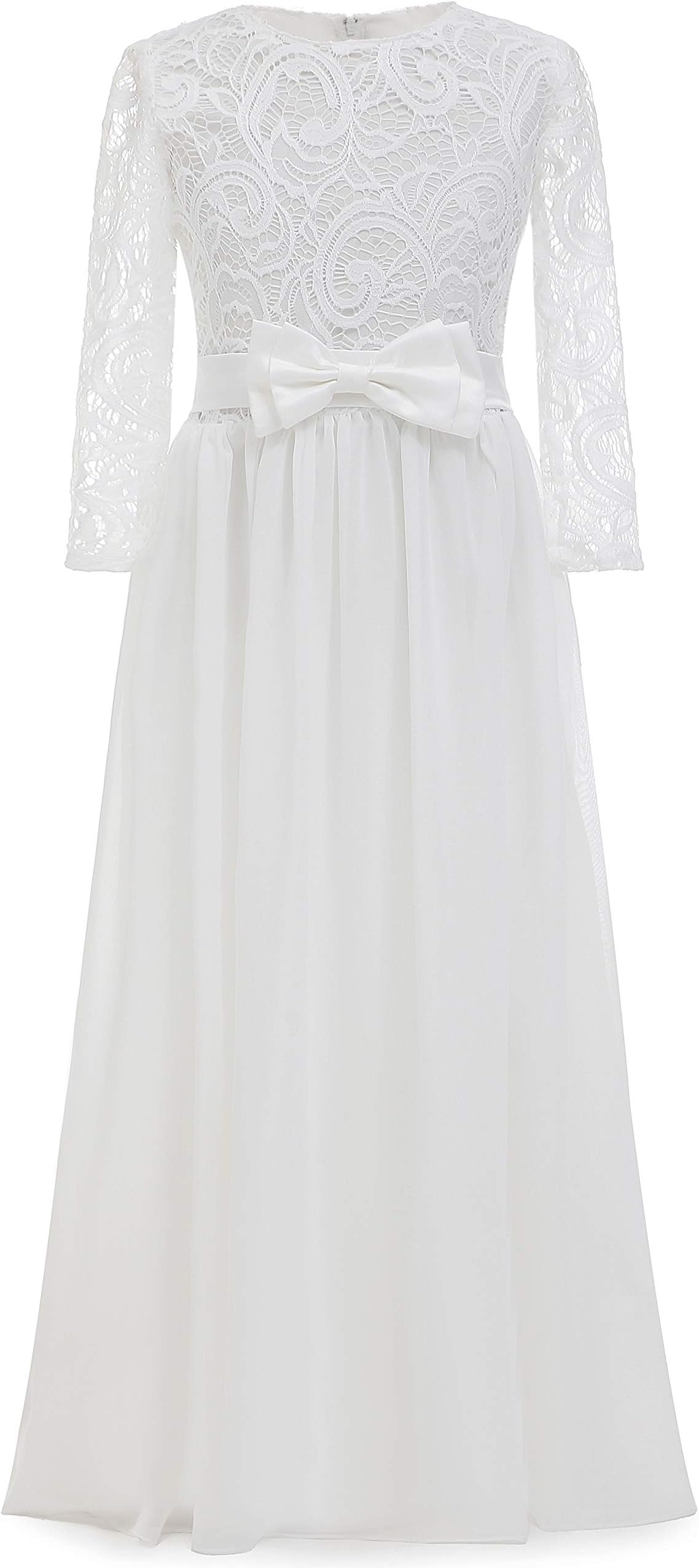 ABAO SISTER Fancy First Communion Flower Girl Dress Boho Chiffon A-line White Bridesmaid Dresses Wedding Party 2-12 Year Old