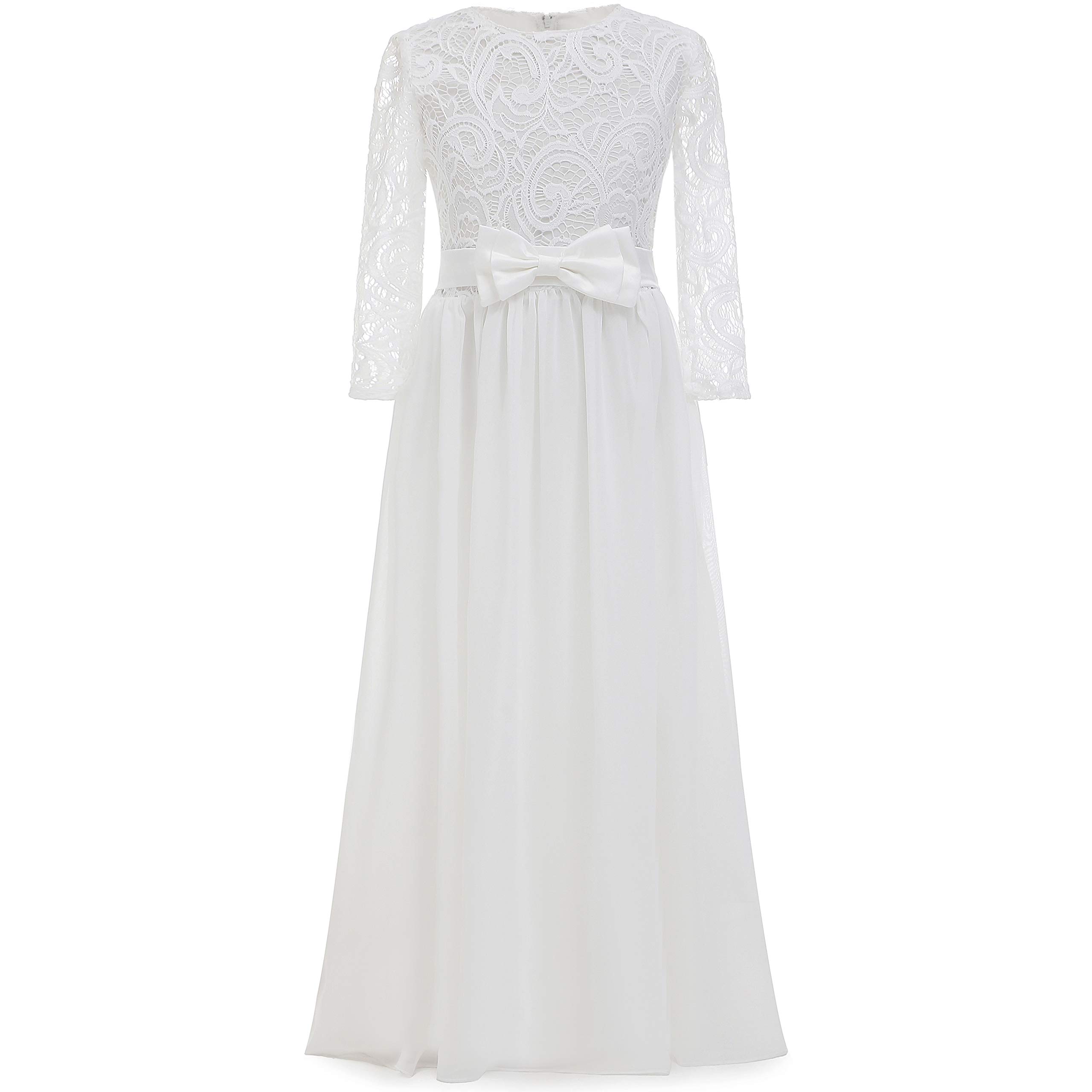 ABAO SISTER Fancy First Communion Flower Girl Dress Boho Chiffon A-line White Bridesmaid Dresses Wedding Party 2-12 Year Old