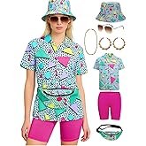 Verceco 80s 90s Outfits for Women Unisex Hip Hop Women Costume Accessory Sets Retro 90s Themed Party Outfits 7PC