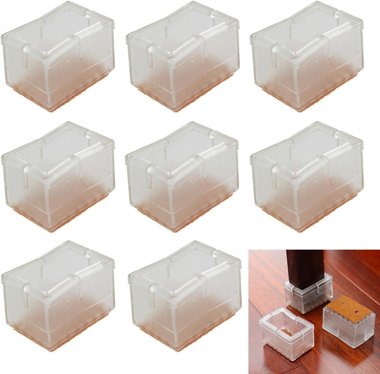UOOOM 8 pcs Rectangle Bottom Rectangle Opening Chair Leg Caps Silicone Furniture Table Feet Protector Pads Floor Protector (1621/3742-15#) - Image 3