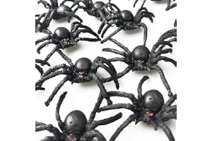 JIALWEN 50PCS Realistic Halloween Plastic Spiders Small Size Black Spiders Toys Fake Spiders Prank Props for Halloween Party Decorations