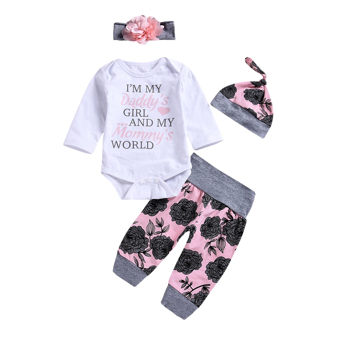 Honykids 3PCS Newborn Baby Girl Romper Jumpsuit Bodysuit +Pants Shorts+Headband Outfit Set