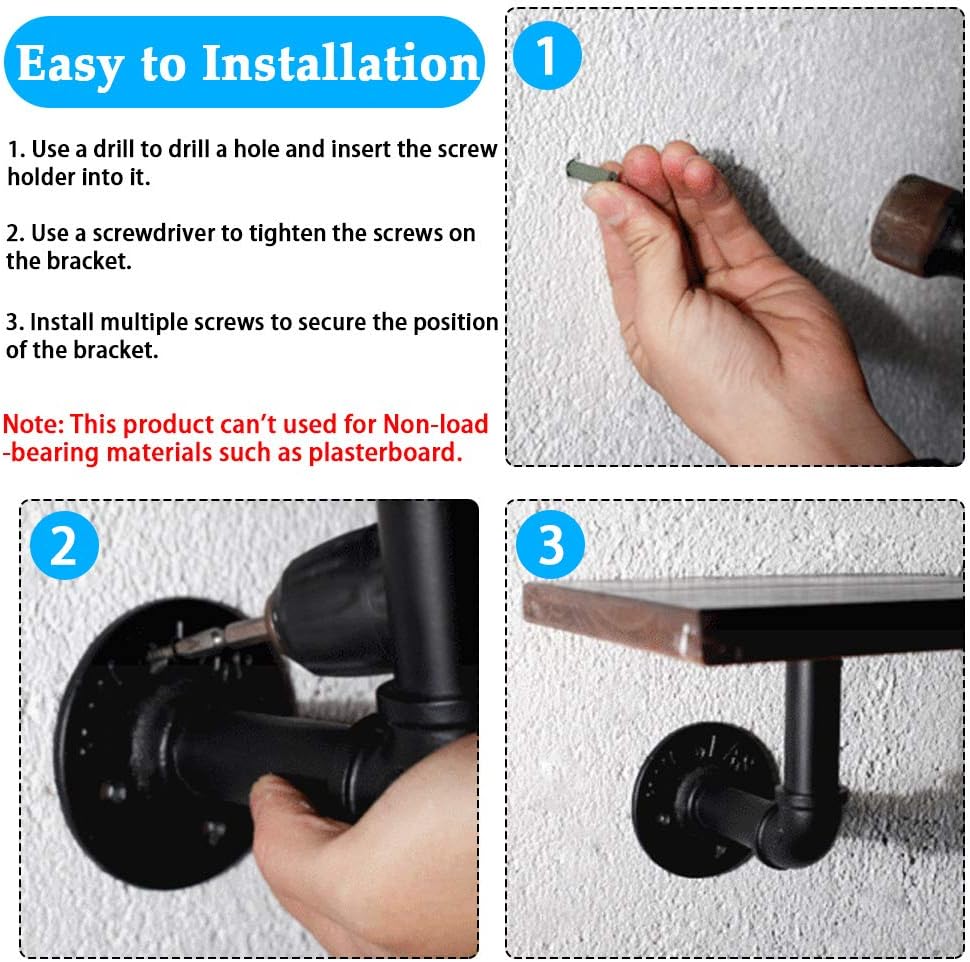 6 Pcs Pipe Shelf Brackets Industrial Iron Pipe Brackets Rustic Wall Mounted DIY Pipe Shelving Brackets Hanging Custom Floating Shelves Brackets with All Accessories Needed (6 Pack): Home Improvement
