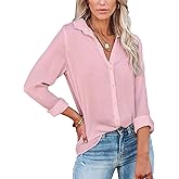 Diosun Womens Button Down V Neck Shirts Long/Short Sleeve Office Casual Business Plain Blouses Tops