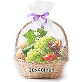 STPIYFZU 6PCS Large Cellophane Bags 30x40 Inch Christmas Clear Cellophane Wrap for Gift Baskets, 2.5 Mil Thick Clear Plastic Gift Bags for Christmas Birthday Baby Shower Wedding Raffles Party Favors