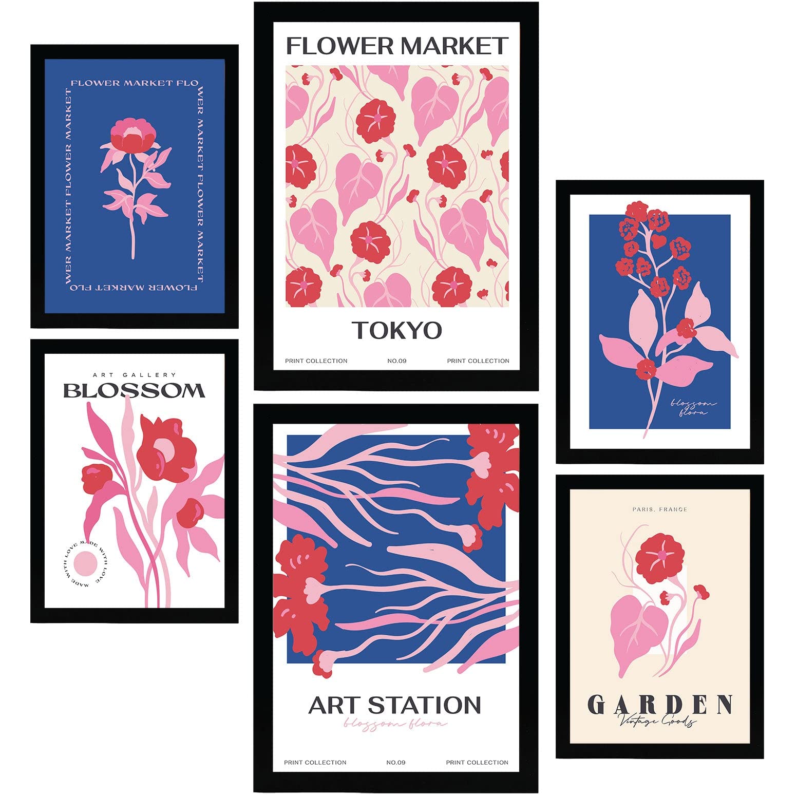 Nacnic Set of 6 Flower Posters. Flower Market. Nature and Botany Wall Art Prints in Vibrant Colours for Interior Design and Decoration. Sizes A3 & A4. Unframed.