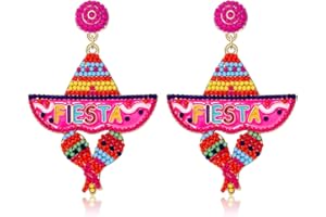 YAHPERN Cinco De Mayo Earrings for Women Colorful Beaded Fiesta Chill Dangle Earrings Statement Letter Drop Earrings Mexican Festival Jewelry Gifts