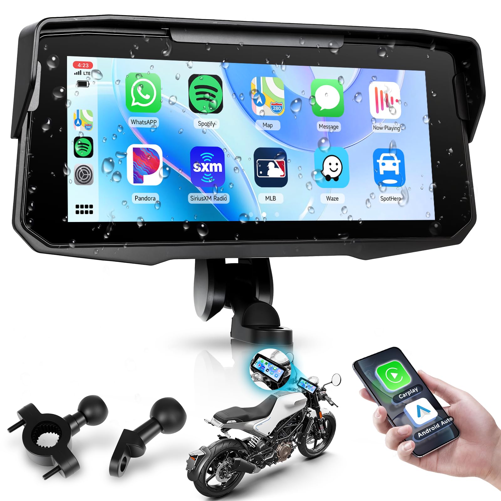 Photo 1 of ***PARTIAL SET - PRICE ADJUSTED***
6.86 Inch Motorcycle Carplay Screen Rimoody with Wireless Carplay Android Auto for Car, Bluetooth, GPS Navigation, EQ, IP68 Waterproof Touchscreen, Mirror Link, Voice Control