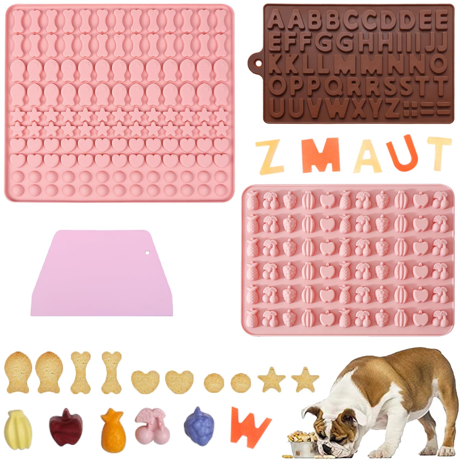JSTHHTT Silicone Dog Treat Mould for Freezing Ice Cubes and Gummies - Chocolate Letter Mould Included