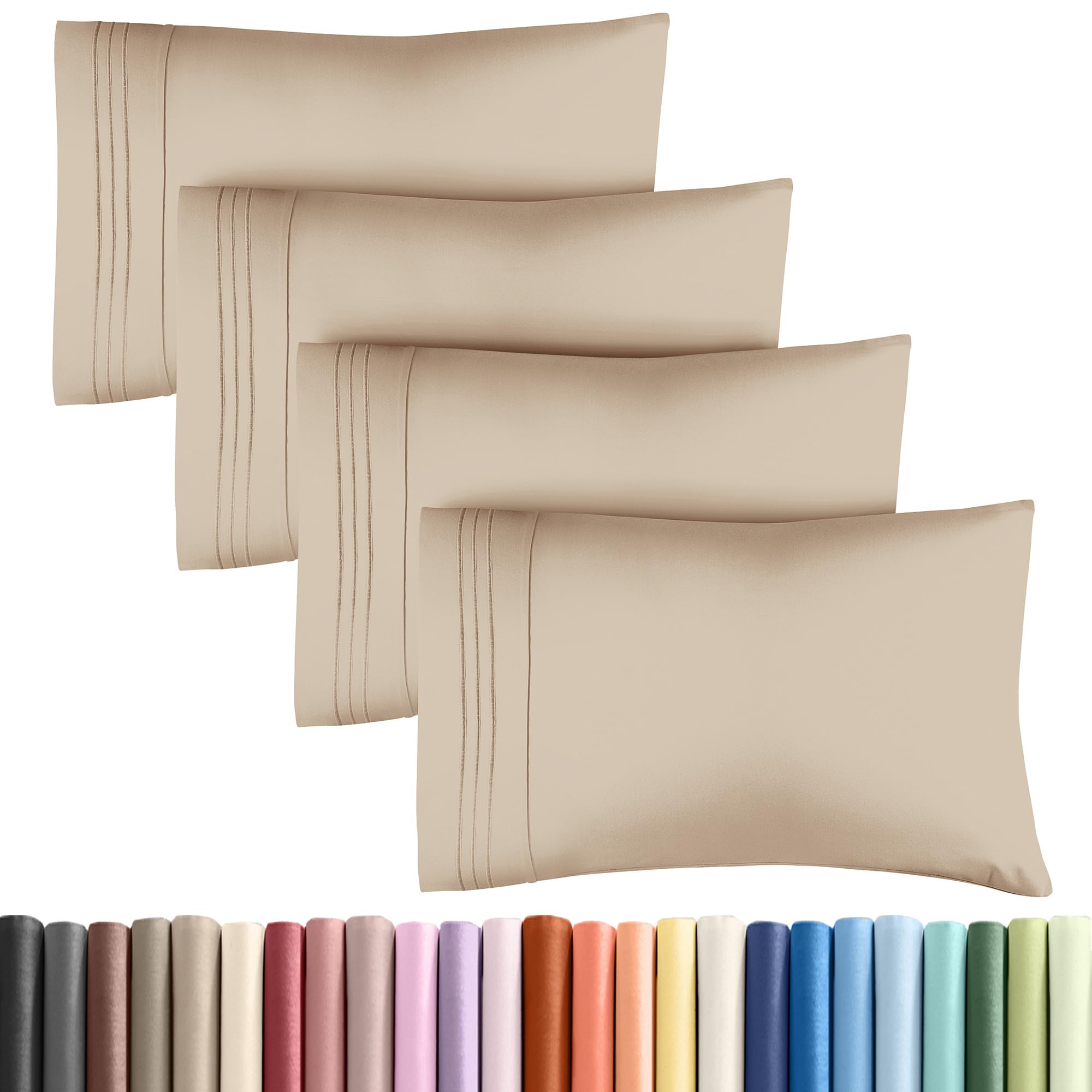 Photo 1 of King Pillow Cases Set of 4 - Ultra Soft Hotel Quality Pillowcase Covers - Comfy, Cozy & Wrinkle Free - Shrinkage, Stain and Fade Resistant - Machine Washable Pillow Protectors - 4 Piece Set - Cream