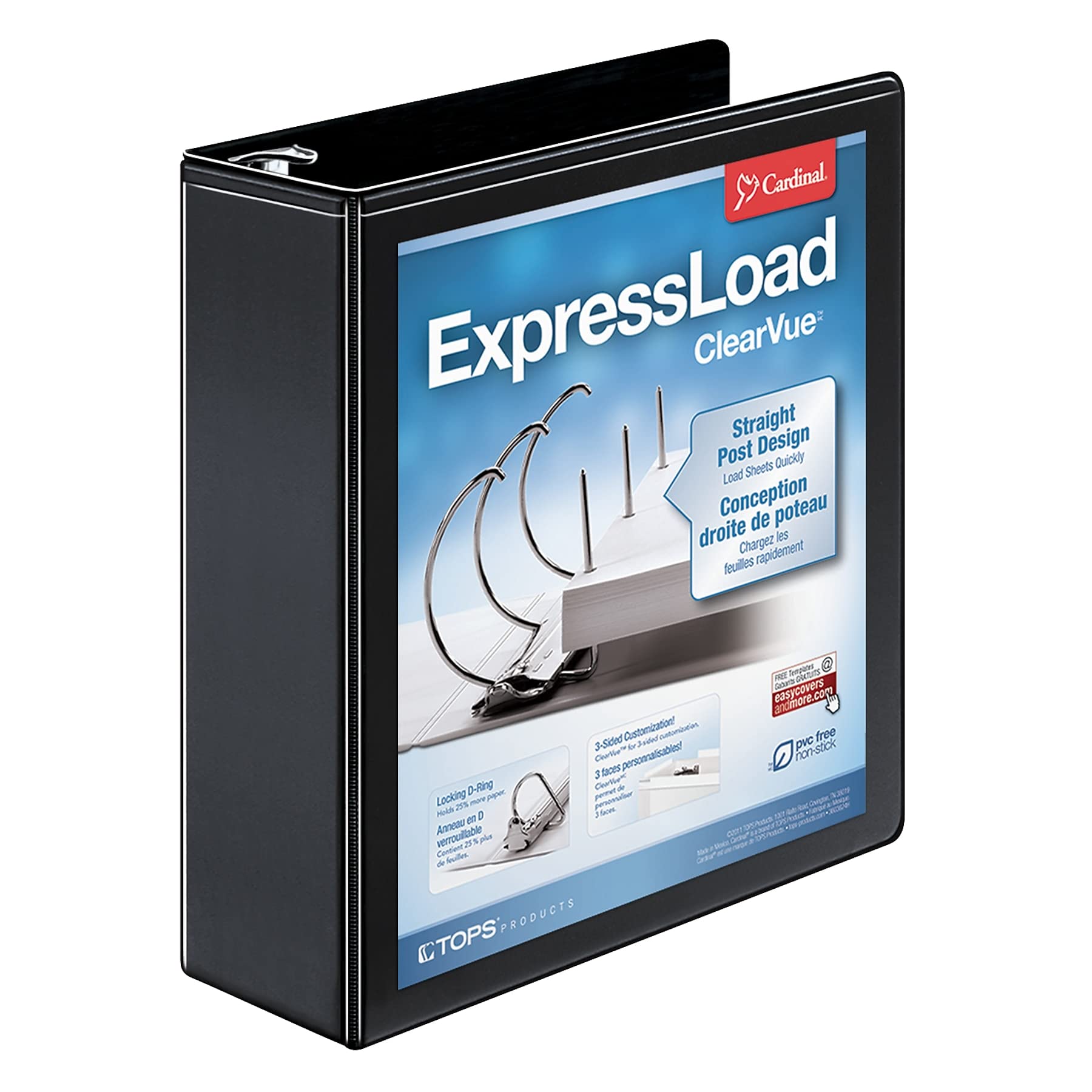 Cardinal 3 Inch D-Ring Binder, 3 ExpressLoad Rings, ClearVue Customizable Cover, Black (49131)