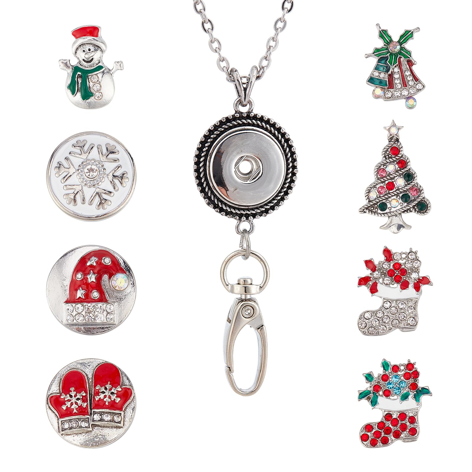 SUNNYCLUE 1 Box 8 Styles Christmas Lanyards Necklace Lanyard Strap Rhinestone Charms Fashion Lanyards Women Office Lanyard Stainless Steel Necklace Lanyard for Teachers Nurses Holder Keys Cards