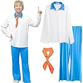 Halloween Costume for Men Shirt and Pants Set with Orange Scarf Classic Movie Outfits Cosplay
