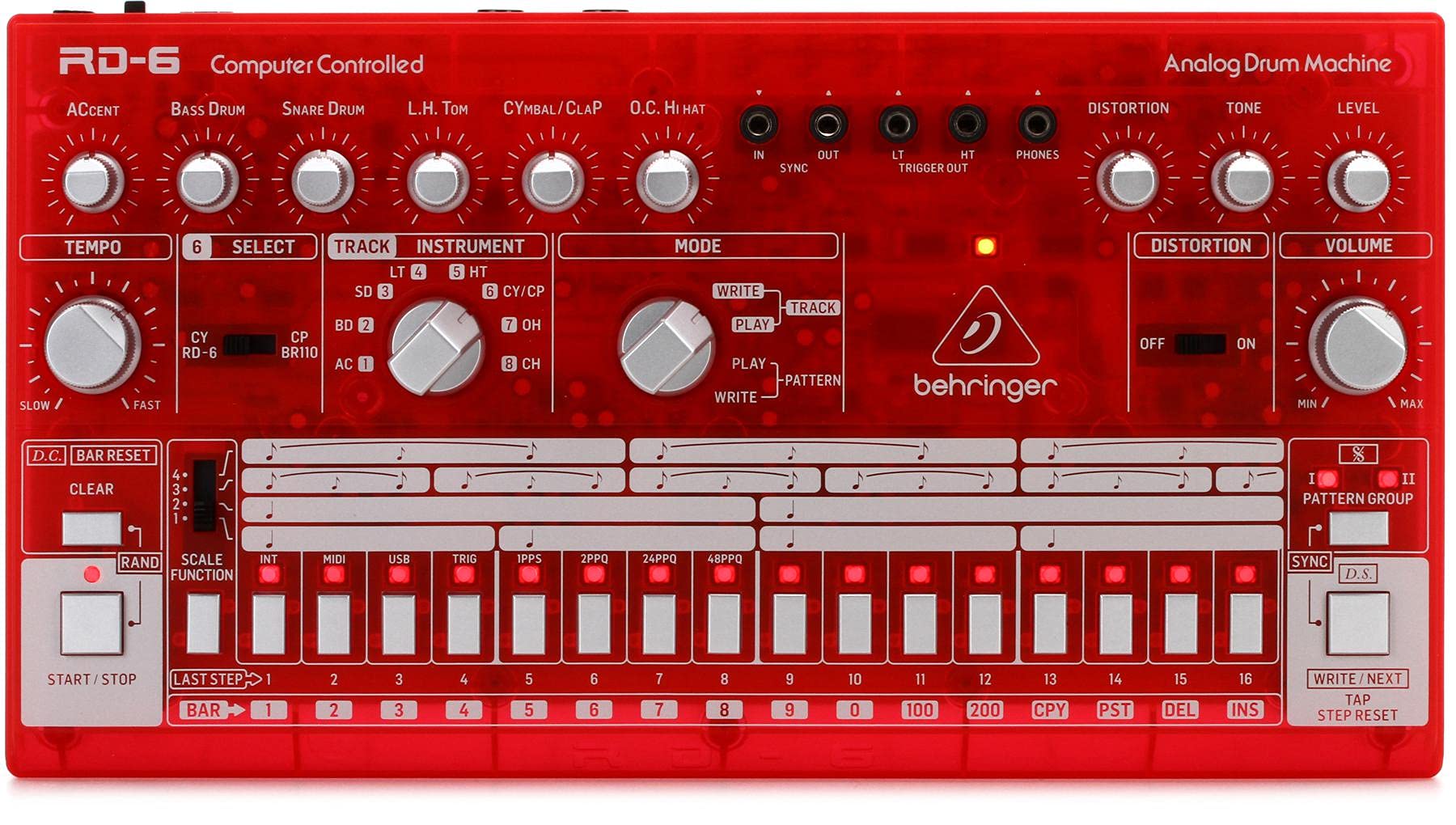 Behringer RHYTHM DESIGNER RD-6-SB Analog Drum Machine with 8 Drum Sounds, 64 Step Sequencer and Distortion Effects