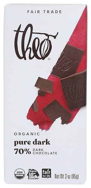 THEO PURE ORGANIC DARK CHOCOLATE BAR, 70% CACAO,...