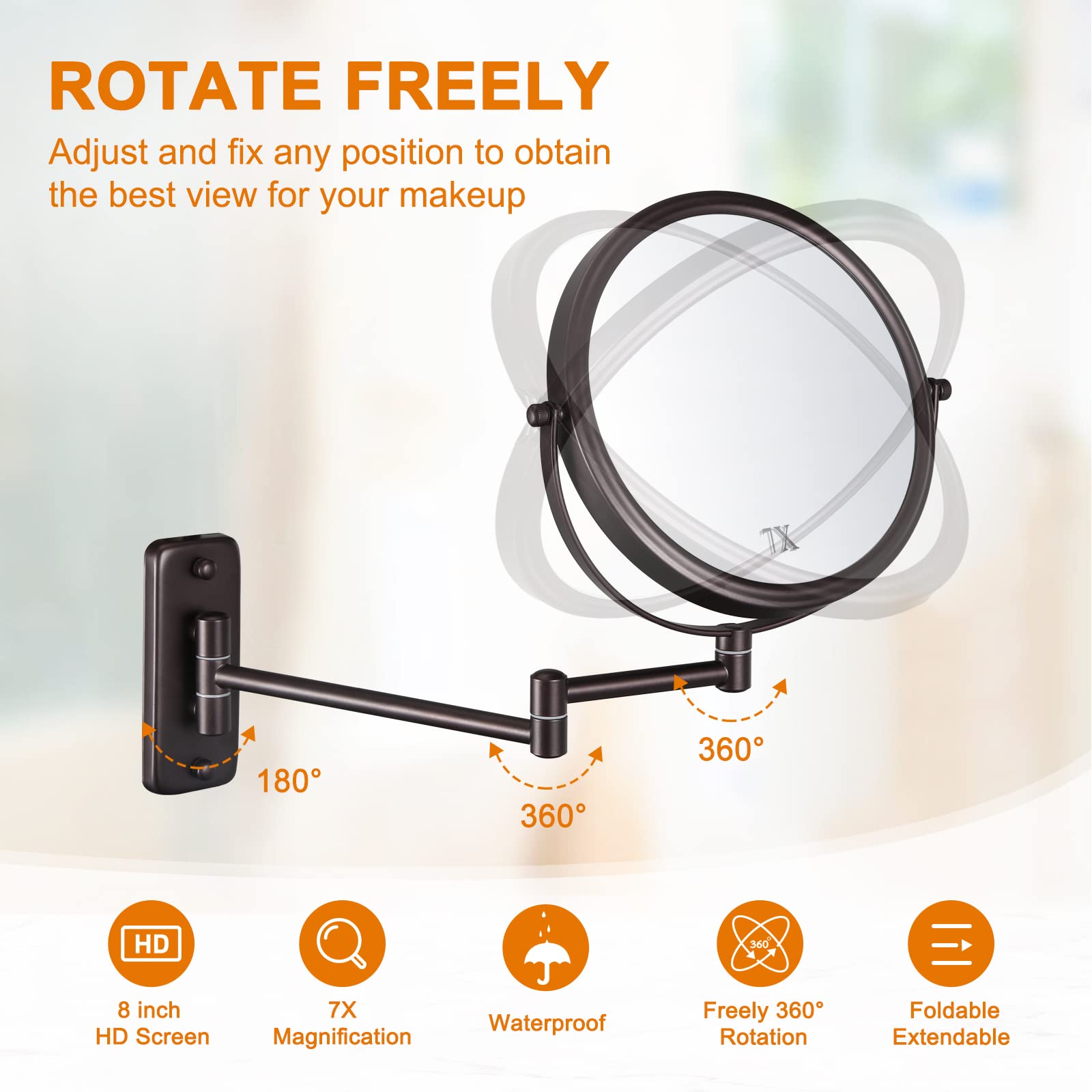 DECLUTTR 8 Inch Wall Mounted Makeup Mirror, 1X/7X Magnifying Mirror, Double Sided Vanity Makeup Mirror for Bathroom, Bronze