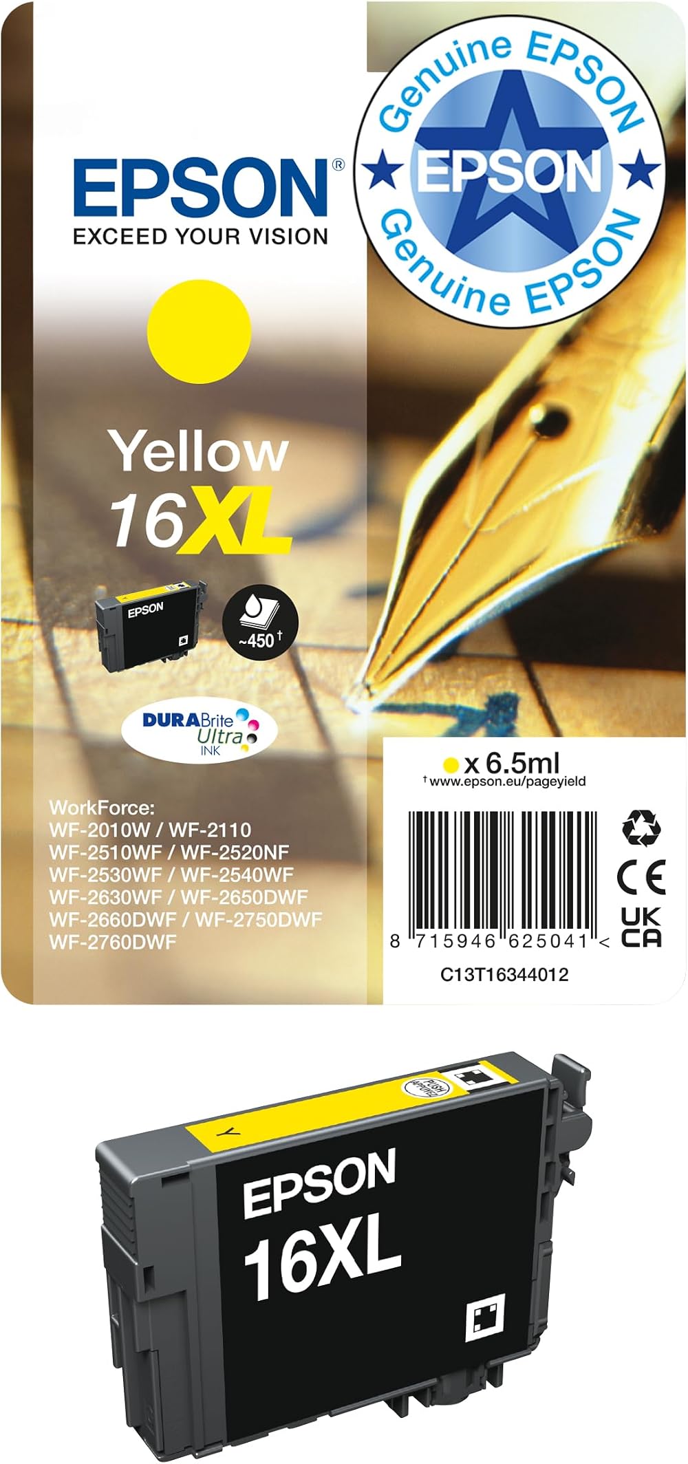 Epson 16XL Yellow Pen Crossword High Yield DURABrite Ultra Ink Cartridge
