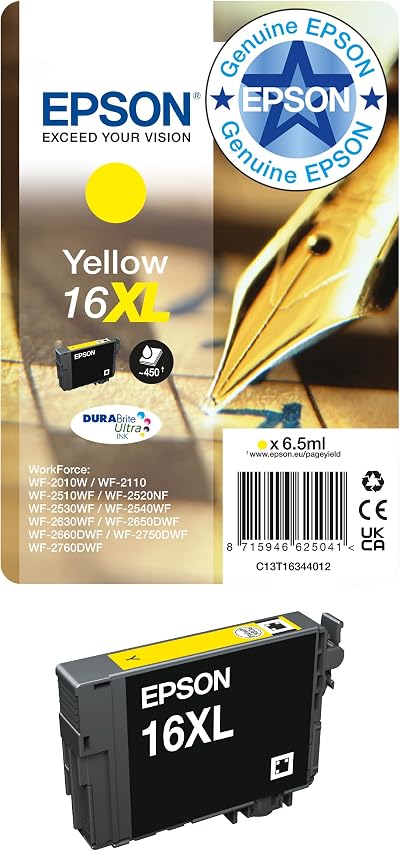 Epson 16XL Yellow Pen Crossword High Yield DURABrite Ultra Ink Cartridge