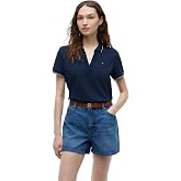 Tommy Hilfiger Women's Cotton Pique Short Sleeve Polo Shirt V-Neck Shirt in Classic Fit with Stretch