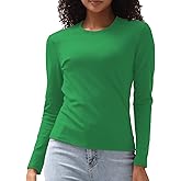 Cotton Long Sleeve Tee Shirts for Women Slim Fit Tshirts Basic Tops Tight Crewneck Layering Undershirts