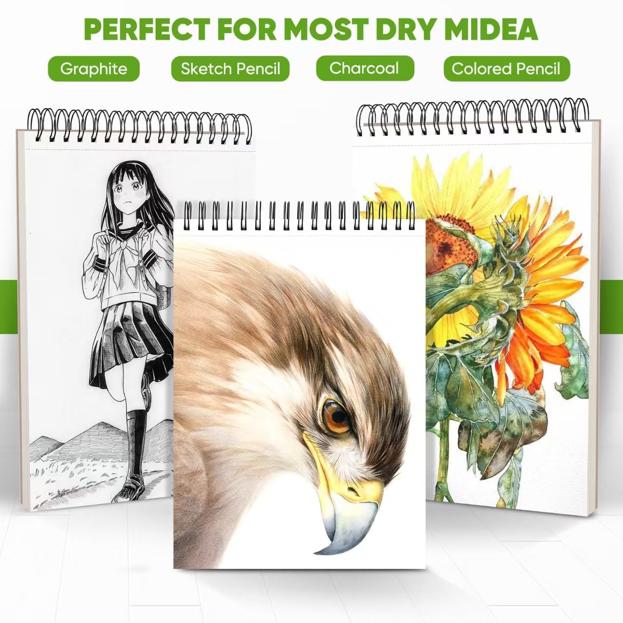 Soucolor Sketch Book, Spiral Bound Acid-Free Sketchbook with 68lb/100gsm for Paper Painting, Drawing, Writing, Artist Sketching Pad for Kids, Adults & Teens, 100 Sheets (Black, 9 x 12 Inch, Pack of 1)