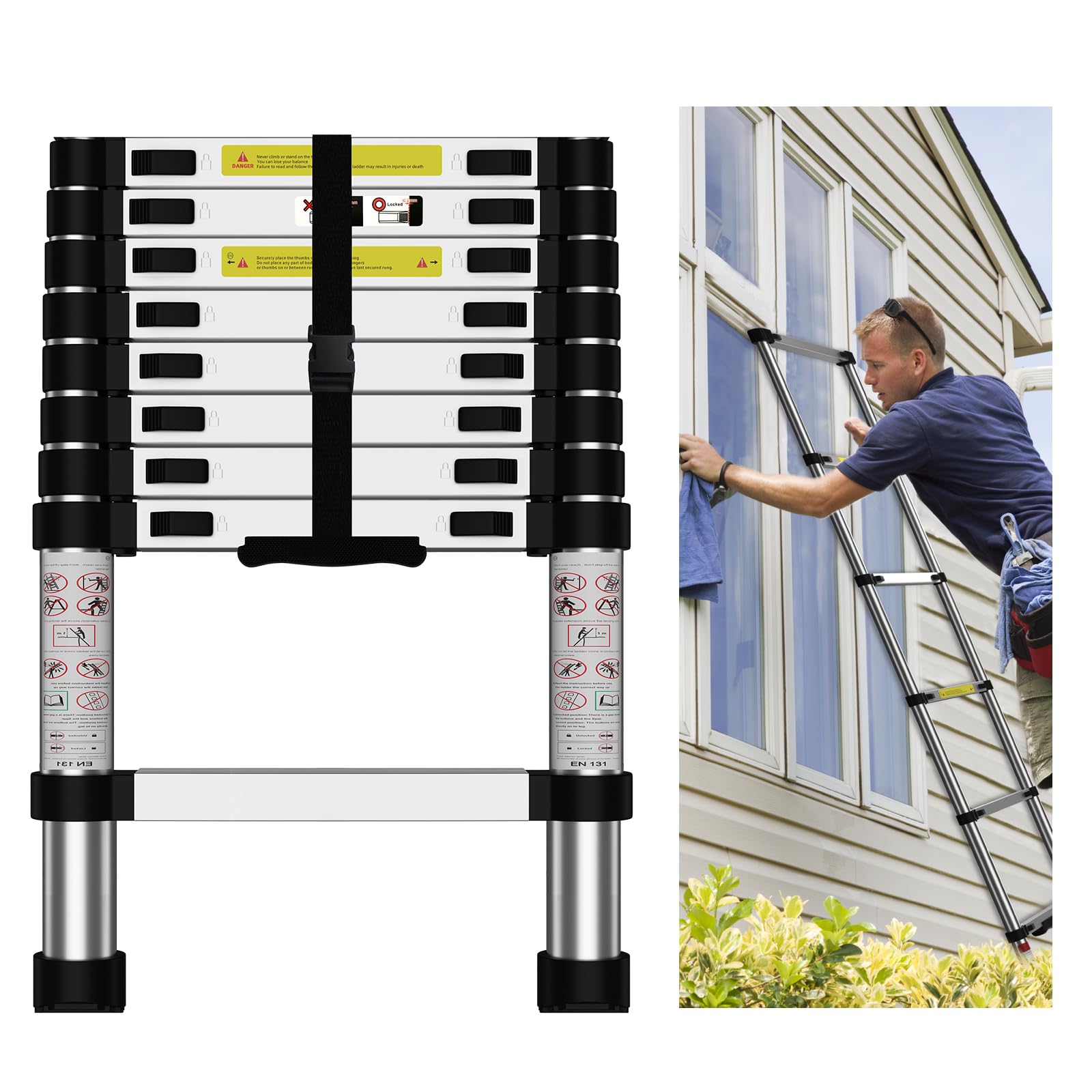 Photo 1 of Telescoping Ladder,10.5 FT Aluminum Extension Ladder, Folding Compact Portable Anti-Slip Ladder for Attic, RV, Loft, Roof