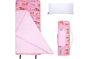 Wildkin 43-inch Kids Nap Mat – Soft Microfiber Toddler Sleeping Mat with Pillow