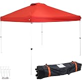 Sunnydaze 12 x 12-Foot Premium Pop-Up Canopy with Rolling Carry Bag - Red | Straight Leg Folding Outdoor Shade Shelter - Adjustable Height - 144 sq ft of Shade - Built-In Canopy Vent