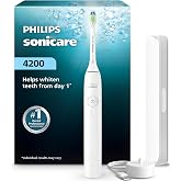 Philips Sonicare 4200 Rechargeable Electric Toothbrush, 1 Brush Head, White | Built-in Pressure Sensor, 3 Brush Settings, 14-Day Battery, Includes Travel Case, Wall Adaptor Not Included, HX4053/51