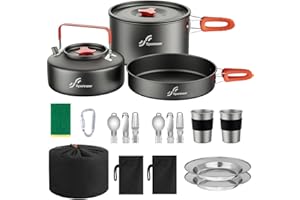 Sportneer Camping Cookware Set, 1-2 Persons Portable Camping Cooking Set Camping Pot Pan Kettle Sets with Stainless Steel Cup