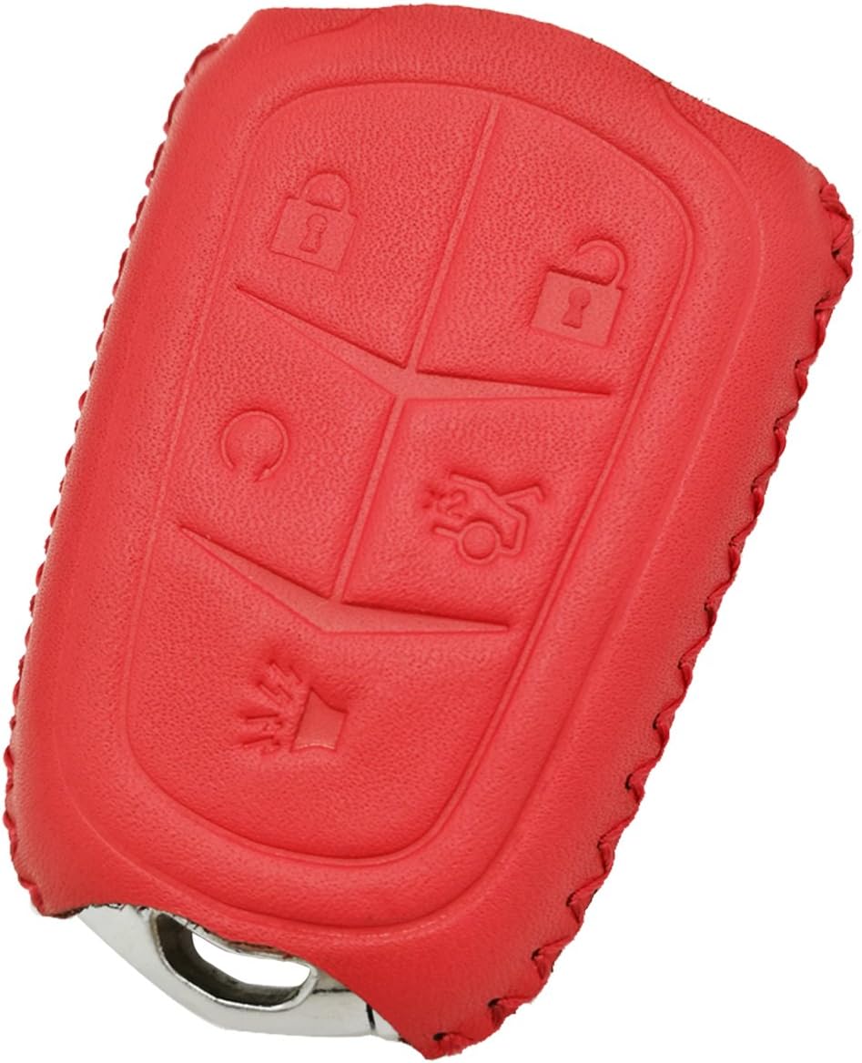 Coolbestda Leather 5 Buttons Smart Key Fob Remote Cover Protector Keyless Jacket Bag for 2018 2017 2016 Cadillac CT6 XT5 CTS XTS SRX ATS HYQ2AB HYQ2EB Red