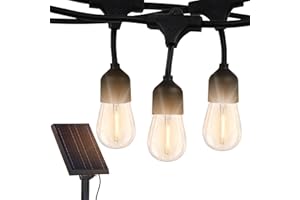 Brightech Ambience Pro Solar Powered Outdoor String Lights, 48 ft Commercial Grade Waterproof Patio Lights, 15 Edison Bulbs, Shatterproof LED String Lights for Outside, Porch - 1W Warm White