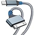 Herfair Charger for iPod USB-C to 30 Pin Charging Cable Nylon Braided Type-C Charge Data Wire Lead Compatible with i-Phone 4/4s/3G/3GS, iPad 1 2 3, iPod Touch 4 3 2 1, iPod Classic 3 2 1 (2M/6.5FT)