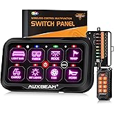 Auxbeam 8 Gang Switch Panel RC800 with Wireless Remote Control Up to 165FT | RGB/Toggle/Momentary/Pulsed &amp;Manual/Auto Backlit Modes IP65 Waterproof for Offroad RV UTV 3-Year Warranty Easy Installation