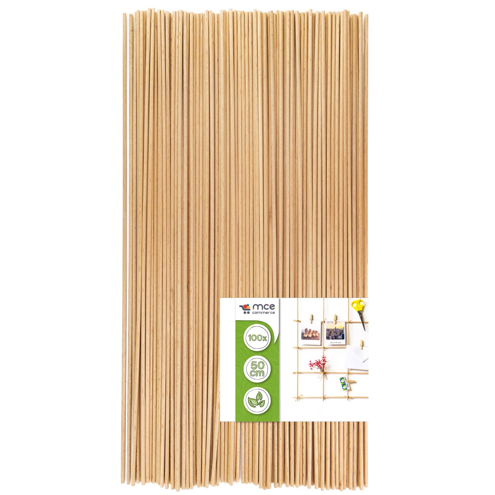 Round Wooden Sticks Made of Natural Beech, Diameter 4 mm, Length 50 cm, Pack of 100, for Crafts, Model Making, DIY Crafts