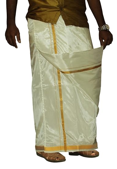 Mens Pure Silk Double Layer Cream Colour Dhoti (1.30 X 3.60 Meter)