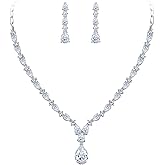 EVER FAITH Gorgeous Cubic Zirconia Charming Water Drop Bridal Bride Necklace Earrings Set Silver-Tone