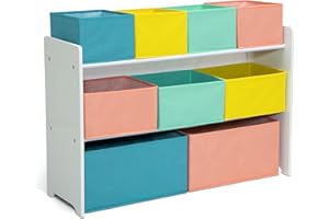 Delta Children Deluxe Multi-Bin Toy Organizer with Storage Bins - Greenguard Gold Certified, White with Blue/Orange/Pastel Bins