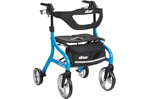 Drive Medical Nitro Sprint Foldable Rollator Walker with Seat, Standard Height Lightweight Rollator with Large Wheels, Folding Rolling Walker, Walker Rollator with Seat, Blue